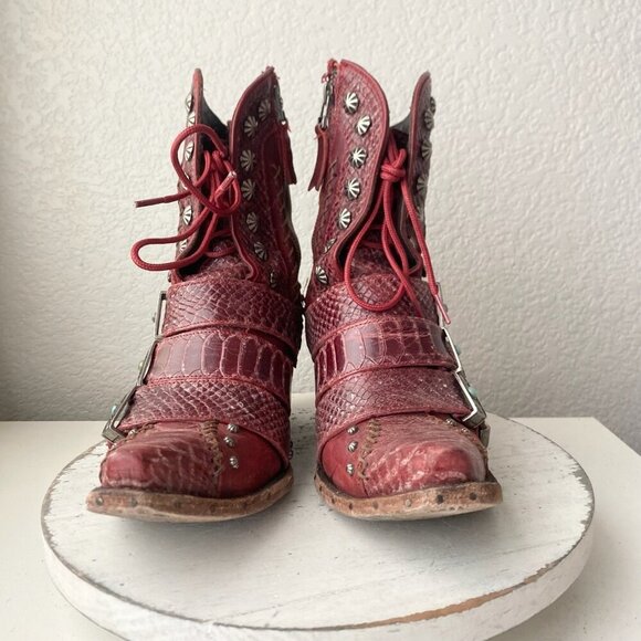 Lane SHOWDOWN Womens Cowboy Boots 7.5 Red Short Western Cowgirl Lace-up Booties - Picture 5 of 11